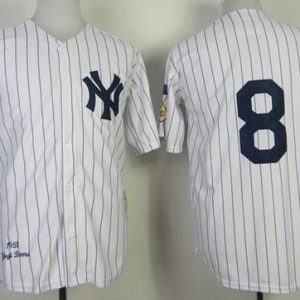 Mitchell And Ness 1951 Yankees #8 Yogi Berra Stitched White Throwback Jersey