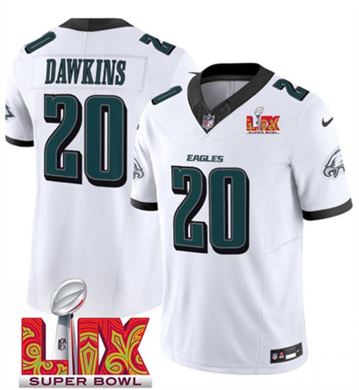 Philadelphia Eagles #20 Brian Dawkins White 2025 Super Bowl LIX Patch Vapor Untouchable Limited Stitched Jersey