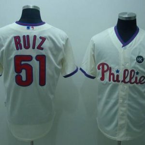 Phillies #51 Carlos Ruiz Stitched Cream Jersey