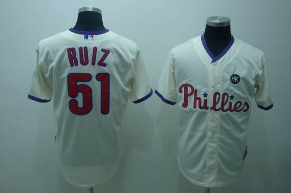 Phillies #51 Carlos Ruiz Stitched Cream Jersey