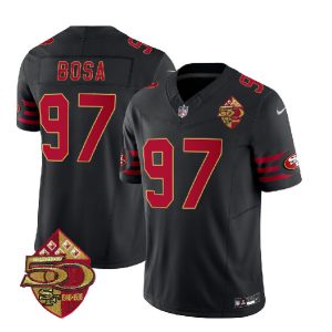 San Francisco 49ers #97 Nick Bosa Black 2023 F.U.S.E. 50th Patch Throwback Stitched Jersey