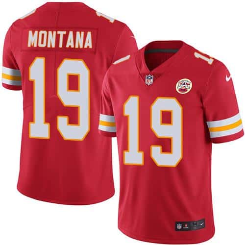 Chiefs #19 Joe Montana Red Stitched Limited Rush Nike Jersey