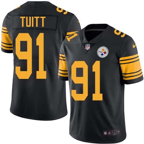 Steelers #91 Stephon Tuitt Black Stitched Limited Rush Nike Jersey