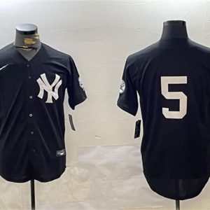 New York Yankees #5 Joe DiMaggio Black With Patch Cool Base Stitched Jersey