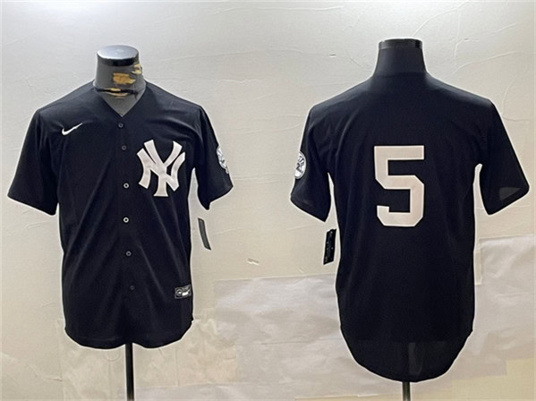 New York Yankees #5 Joe DiMaggio Black With Patch Cool Base Stitched Jersey