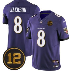 Baltimore Ravens #8 Lamar Jackson Purple 2025 F.U.S.E Jacoby Jones Patch Vapor Limited Jersey
