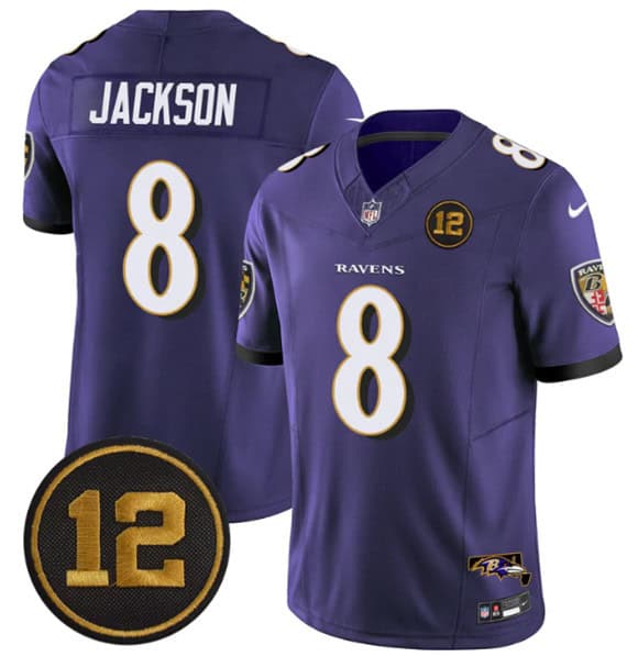 Baltimore Ravens #8 Lamar Jackson Purple 2025 F.U.S.E Jacoby Jones Patch Vapor Limited Jersey
