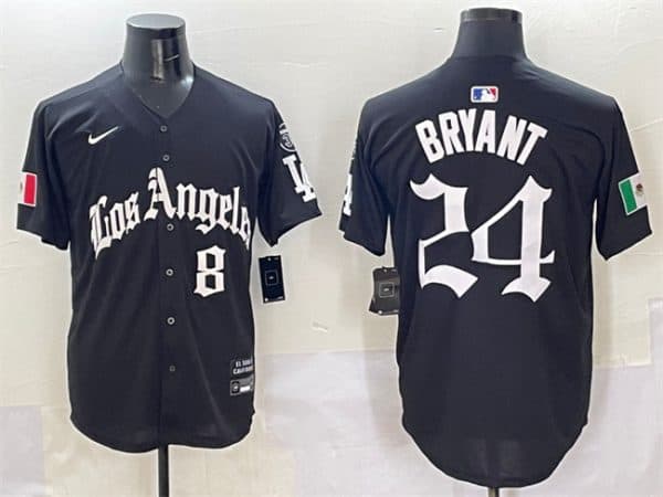 Los Angeles Dodgers Front #8 Back #24 Kobe Bryant Black Mexico 2025 LA Gothic Style With Fernando Patch Vapor Premier Limited Stitched Jersey