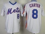 Mitchell And Ness Mets #8 Gary Carter Stitched White Blue Strip Throwback Jersey