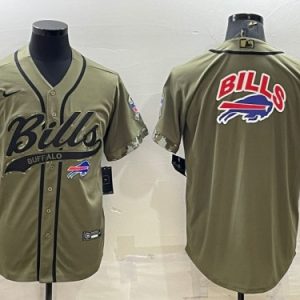 Buffalo Bills Olive Salute To Service Team Big Logo Cool Base Stitched Baseball Jersey