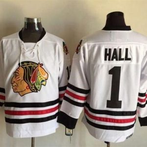 Blackhawks #1 Glenn Hall White CCM Throwback Stitched Jersey