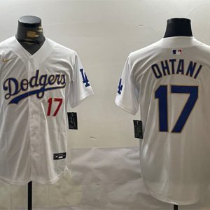 Los Angeles Dodgers #17 Shohei Ohtani White Gold 2024 World Series Home Limited Stitched Jersey