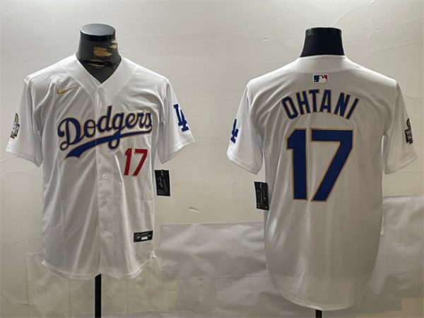 Los Angeles Dodgers #17 Shohei Ohtani White Gold 2024 World Series Home Limited Stitched Jersey