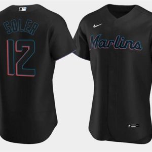 Miami Marlins #12 Jorge Soler Black Flex Base Stitched Jersey