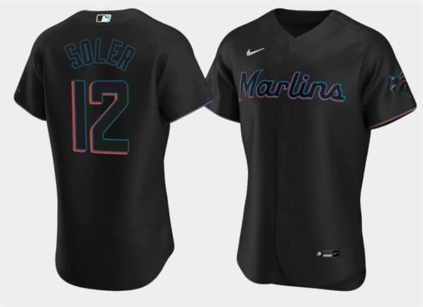 Miami Marlins #12 Jorge Soler Black Flex Base Stitched Jersey