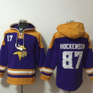 Minnesota Vikings #87 T.J. Hockenson Purple Yellow Ageless Must-Have Lace-Up Pullover Hoodie