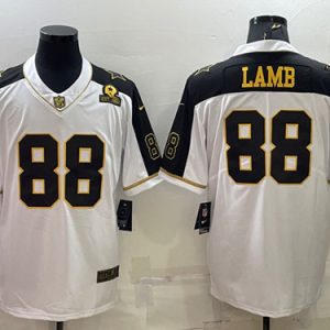 Dallas Cowboys #88 CeeDee Lamb White Gold Edition With 1960 Patch Limited Stitched Football Jersey