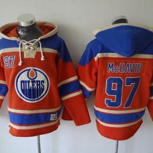 Oilers #97 Connor McDavid Orange Sawyer Hooded Sweatshirt Stitched Jersey