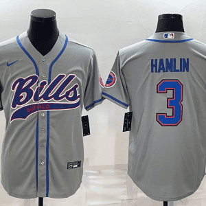 Buffalo Bills #3 Damar Hamlin Gray With Patch Cool Base Stitched Baseball Jersey