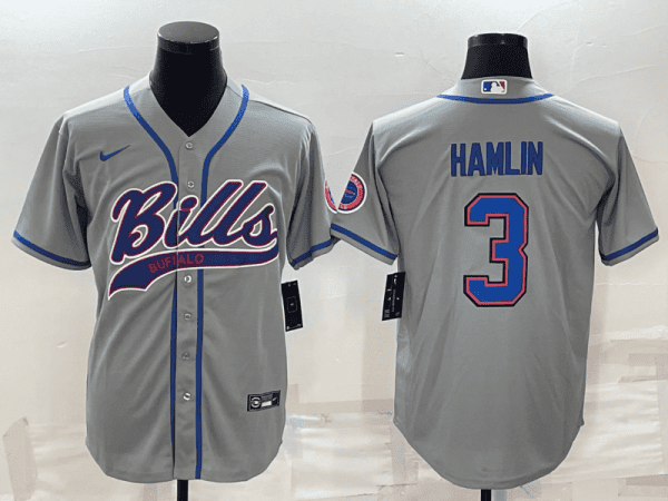 Buffalo Bills #3 Damar Hamlin Gray With Patch Cool Base Stitched Baseball Jersey