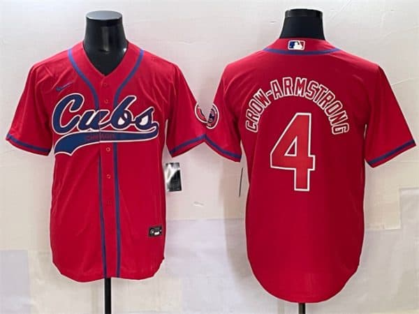 Chicago Cubs #4 Pete Crow-Armstrong Red Cool Base Stitched Jersey