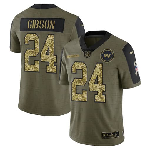 Washington Football Team #24 Antonio Gibson 2021 Olive Camo Salute To Service Limited Stitched Jersey