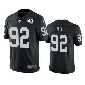 Raiders #92 P.J. Hall White 100th Season With 60 Patch Vapor Limited Stitched Jersey