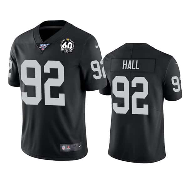 Raiders #92 P.J. Hall White 100th Season With 60 Patch Vapor Limited Stitched Jersey