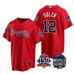Atlanta Braves #12 Jorge Soler 2021 White World Series With 150th Anniversary Patch Cool Base Stitched Jersey