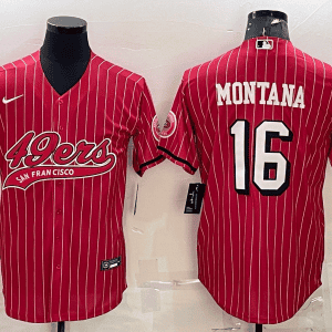 San Francisco 49ers #16 Joe Montana Red With Patch Cool Base Stitched Baseball Jersey