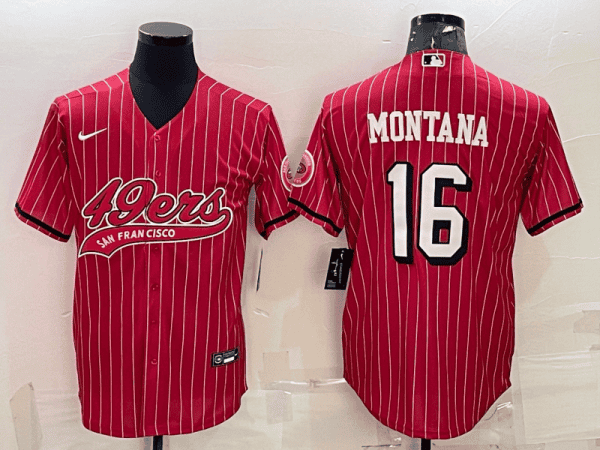 San Francisco 49ers #16 Joe Montana Red With Patch Cool Base Stitched Baseball Jersey