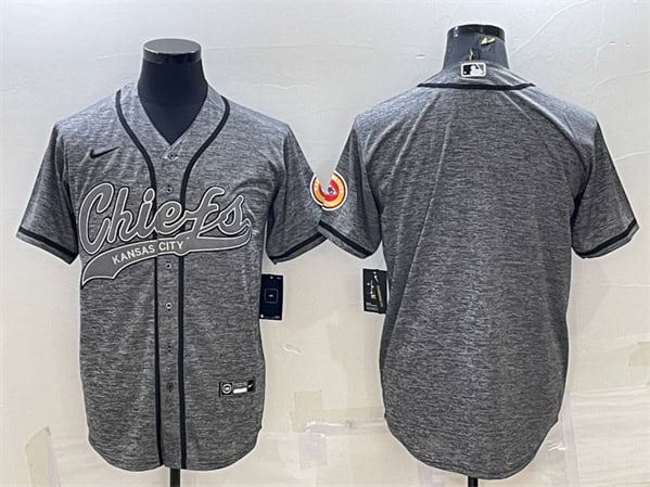 Kansas City Chiefs Blank Gray With Patch Cool Base Stitched Baseball Jersey