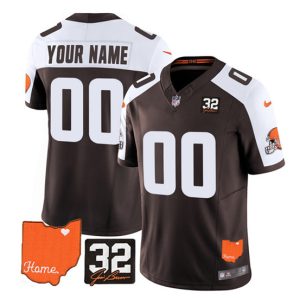 Cleveland Browns Custom Brown White 2023 F.U.S.E. With Jim Brown Memorial Patch Vapor Untouchable Limited Stitched Jersey