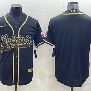 New England Patriots Blank Black Gold With Patch Cool Base Stitched Baseball Jersey
