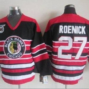 Blackhawks #27 Jeremy Roenick Red Black 75TH CCM Stitched Jersey
