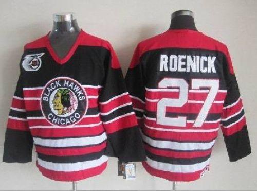 Blackhawks #27 Jeremy Roenick Red Black 75TH CCM Stitched Jersey