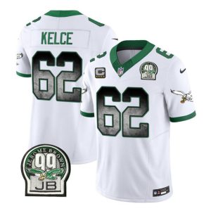 Philadelphia Eagles #62 Jason Kelce White 2023 F.U.S.E. With 4-Star C Patch Throwback Vapor Untouchable Limited Stitched Jersey