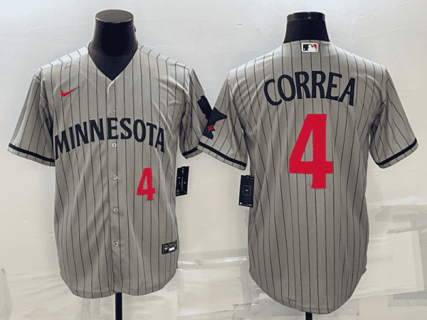 Minnesota Twins #4 Carlos Correa 2023 Gray Home Team Cool Base Stitched Jersey