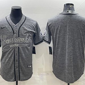 Seattle Seahawks Blank Gray With Patch Cool Base Stitched Baseball Jersey