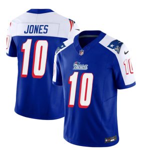 New England Patriots #10 Mac Jones Blue White 2023 F.U.S.E. Vapor Limited Stitched Jersey
