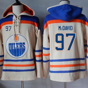 Oilers #97 Connor McDavid Cream Sawyer Hooded Sweatshirt Stitched Jersey