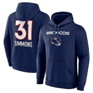 Denver Broncos #31 Justin Simmons Navy Team Wordmark Name Number Pullover Hoodie