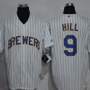 Brewers #9 Aaron Hill White (Blue Strip) New Cool Base Stitched Jersey