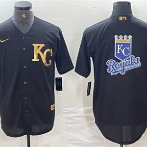 Kansas City Royals Black Team Big Logo Cool Base Stitched Jersey