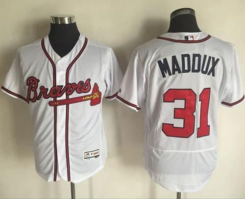 Braves #31 Greg Maddux White Flexbase Authentic Collection Stitched Jersey