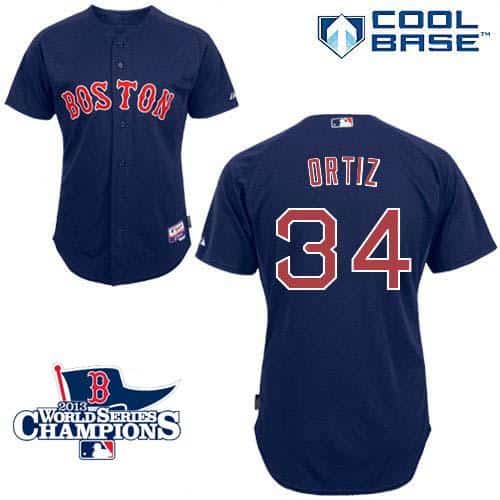 Red Sox #34 David Ortiz Dark Blue Cool Base 2013 World Series Champions Patch Stitched Jersey