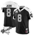 Las Vegas Raiders #8 Josh Jacobs Black White 2023 F.U.S.E Nevada Silver Stat With 3-Star C Patch Stitched Jersey