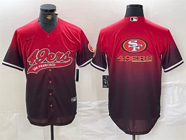 San Francisco 49ers Team Big Logo Red Black With Patch Cool Base Stitched Jersey