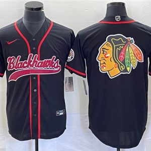 Chicago Blackhawks Black Team Big Logo Cool Base Stitched Jersey
