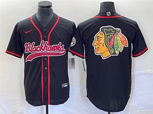 Chicago Blackhawks Black Team Big Logo Cool Base Stitched Jersey
